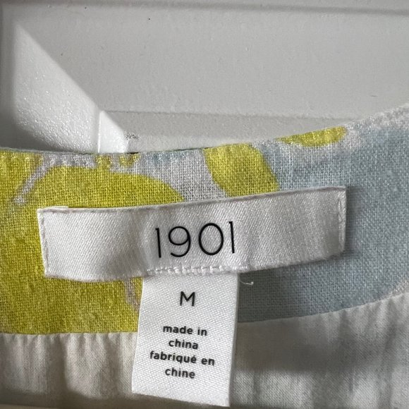 DRESS - 1901 brand, size M, yellow lemons, greens on white background, lined. - Picture 3 of 4